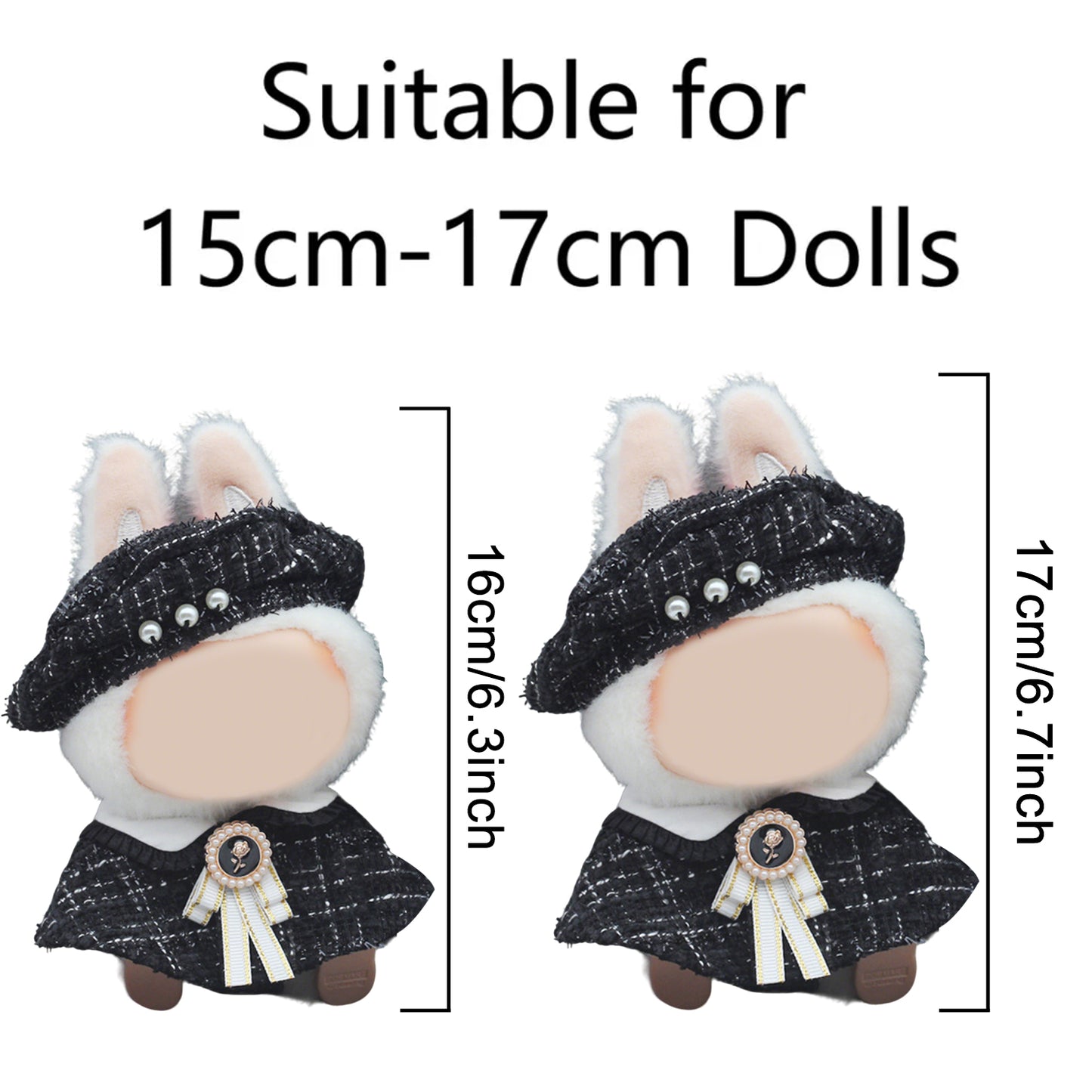 Chic Tweed Style Clothes for Labubu Doll – 3PCS Outfit Set with Hat, Jacket, and Pants, Miniature Fashion Suit for 6-7 inch Dolls