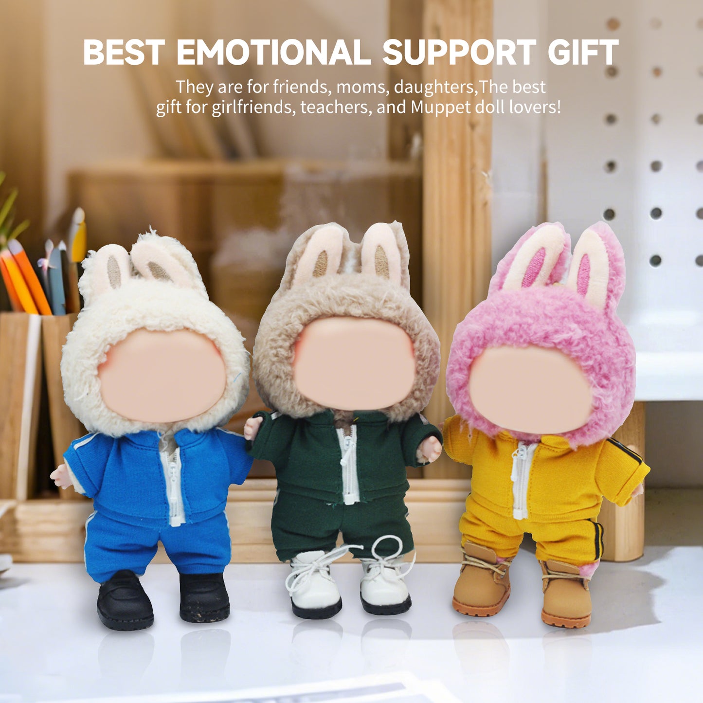 Sporty Tracksuit for Labubu Doll – 2PCS Athletic Outfit Set with Hoodie and Pants, Casual Sport Clothes for 6-7 inch Dolls