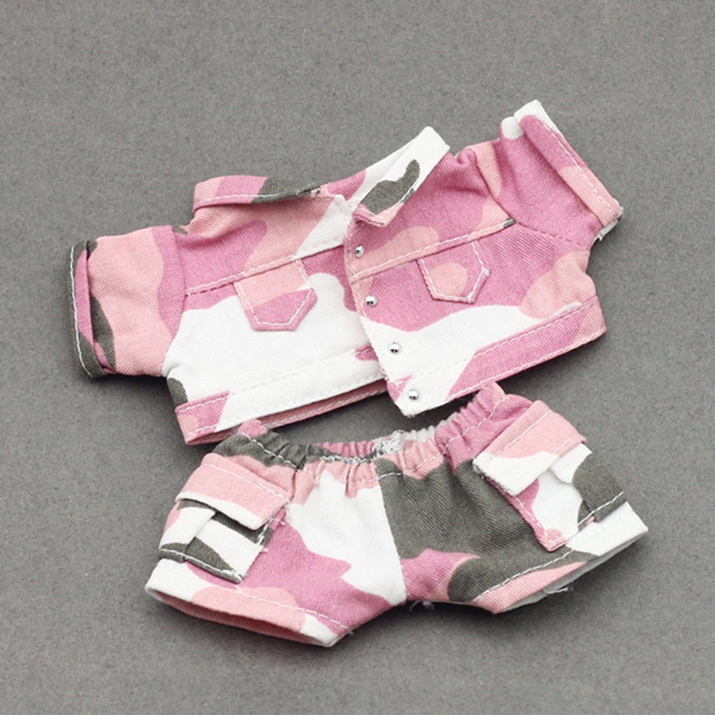 Camo Military Style Clothes for Labubu Doll – 2PCS Camouflage Outfit Set with Shirt and Shorts, Army Uniform Costume for 6-7 inch Action Figures