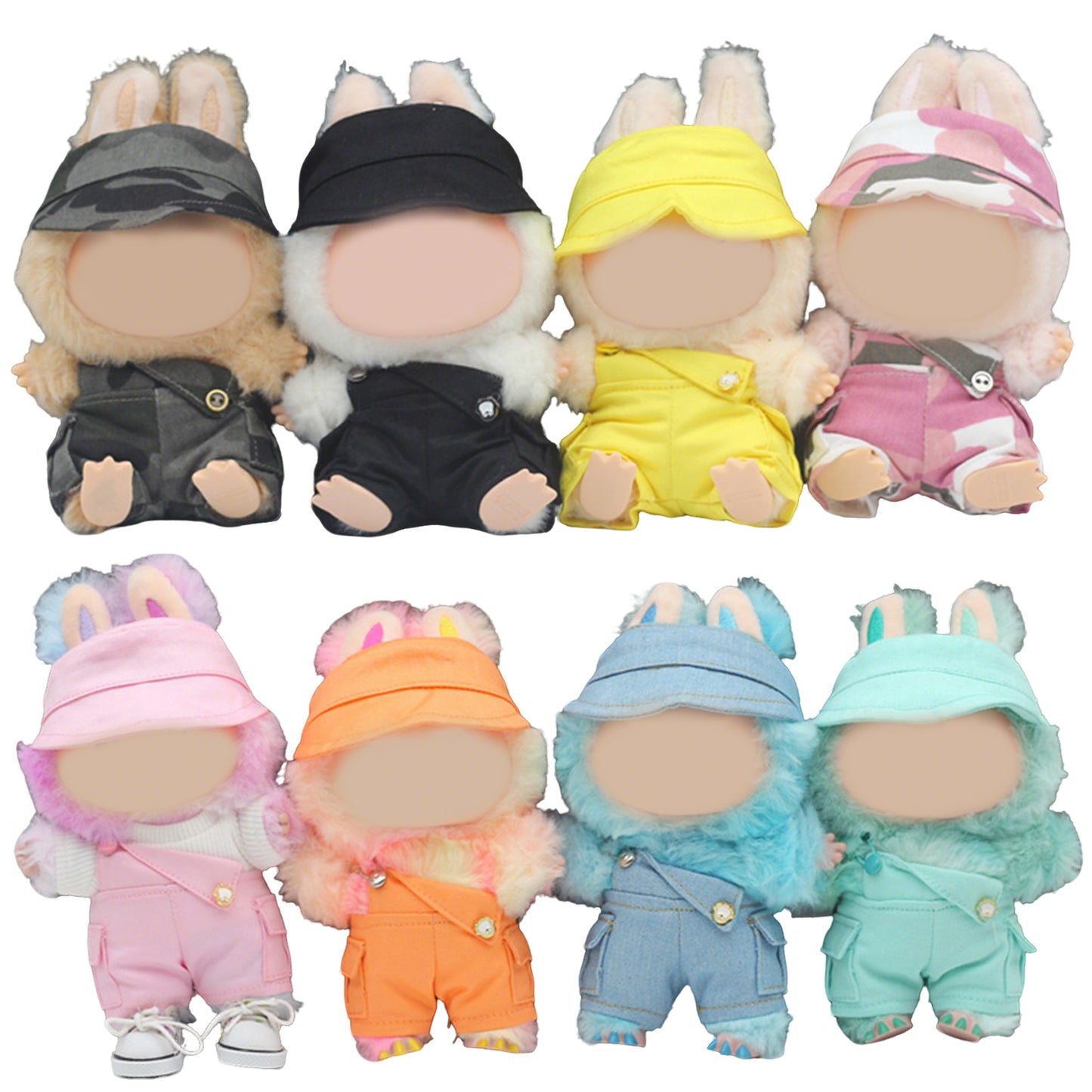 Cute Hat and Overalls Set for Labubu Doll – 2PCS Outfit with Adjustable Straps, Casual Play Clothes for 6-7 inch Dolls