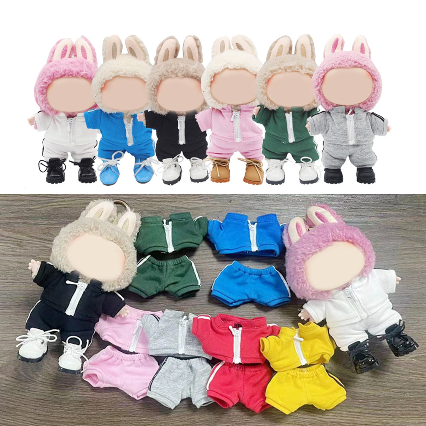 Sporty Tracksuit for Labubu Doll – 2PCS Athletic Outfit Set with Hoodie and Pants, Casual Sport Clothes for 6-7 inch Dolls