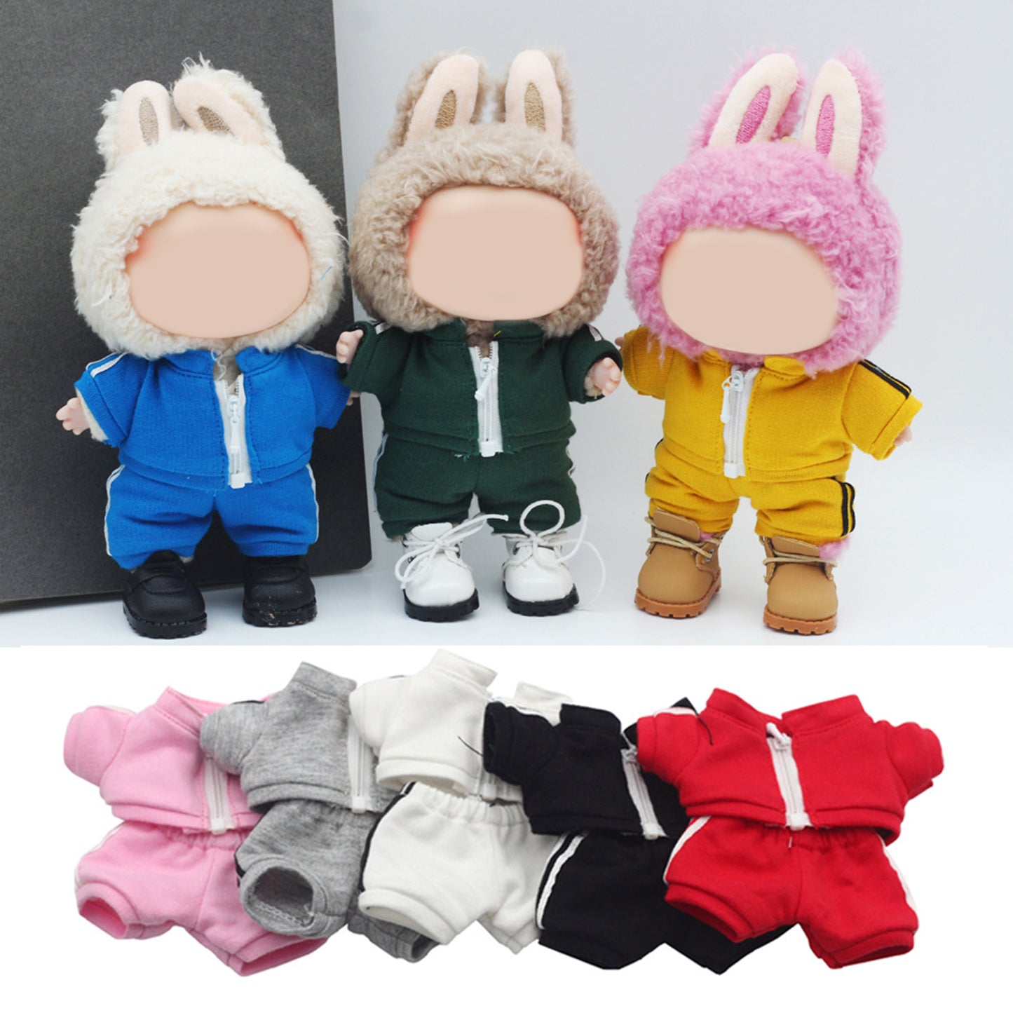 Sporty Tracksuit for Labubu Doll – 2PCS Athletic Outfit Set with Hoodie and Pants, Casual Sport Clothes for 6-7 inch Dolls