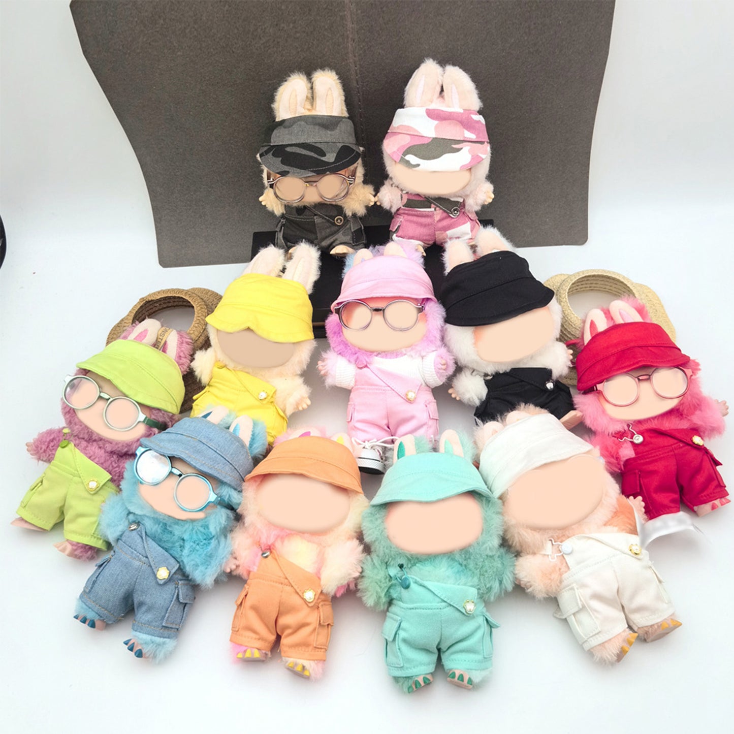 Cute Hat and Overalls Set for Labubu Doll – 2PCS Outfit with Adjustable Straps, Casual Play Clothes for 6-7 inch Dolls