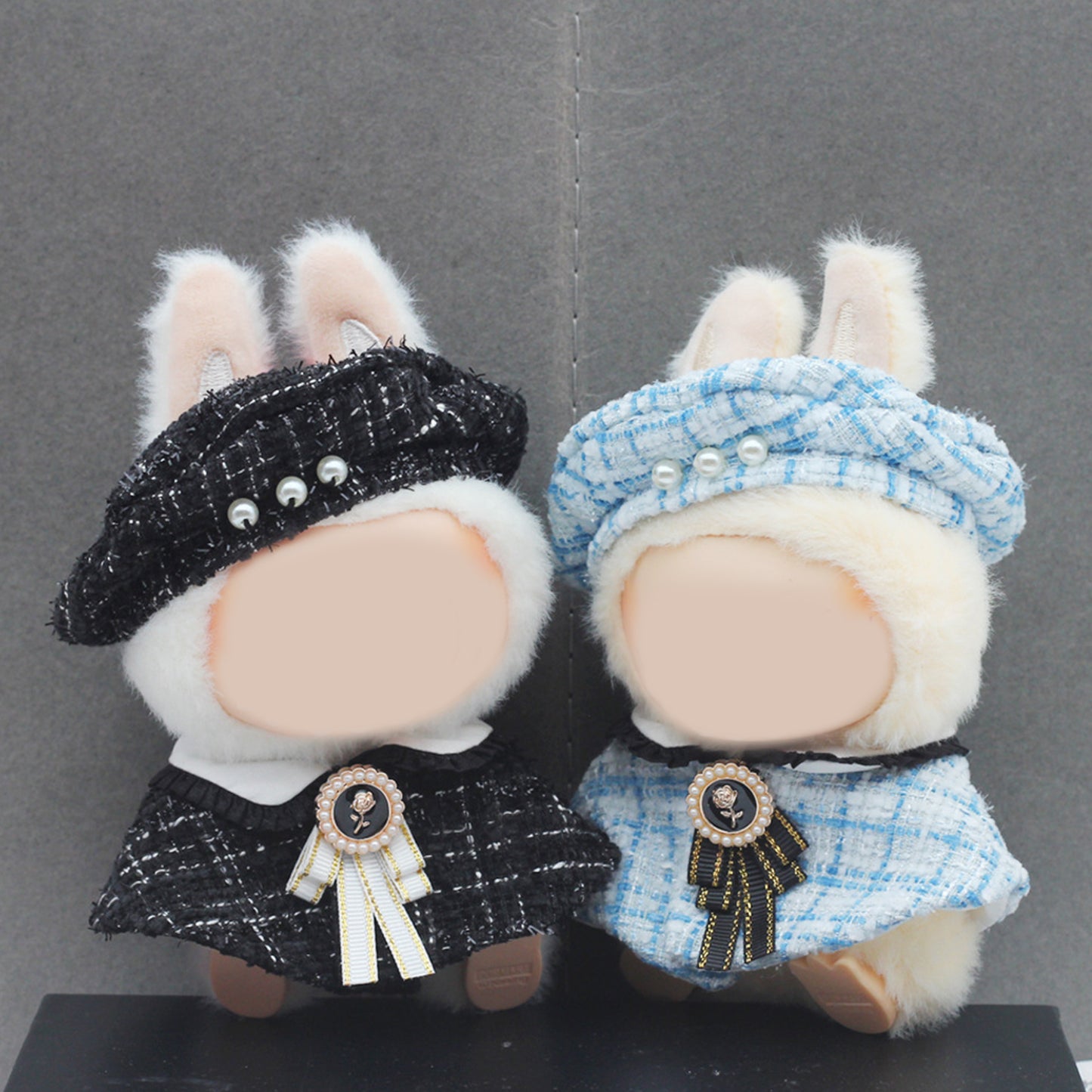 Chic Tweed Style Clothes for Labubu Doll – 3PCS Outfit Set with Hat, Jacket, and Pants, Miniature Fashion Suit for 6-7 inch Dolls