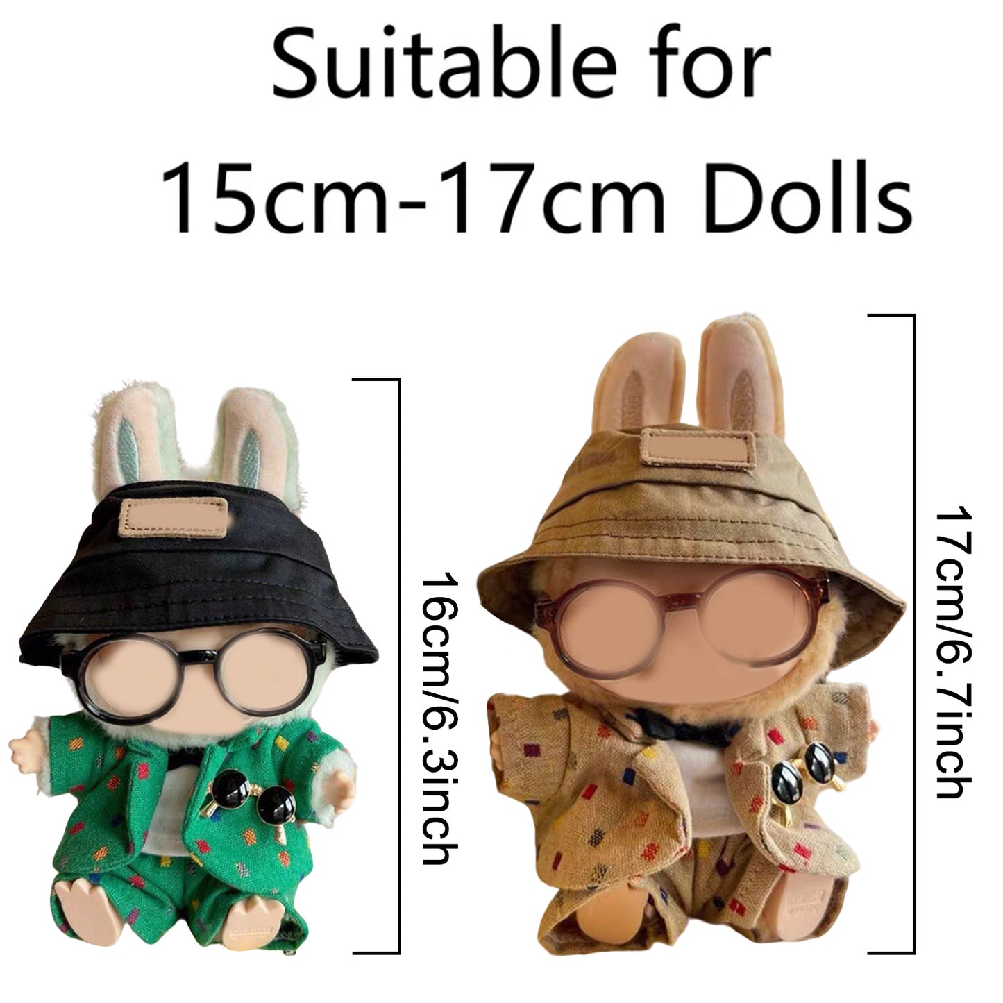 Formal Suit Set for Labubu Doll – 5PCS Outfit with Hat, Blazer, Pants, Glasses, and Tie, Mini Gentleman Clothes for 6-7 inch Dolls
