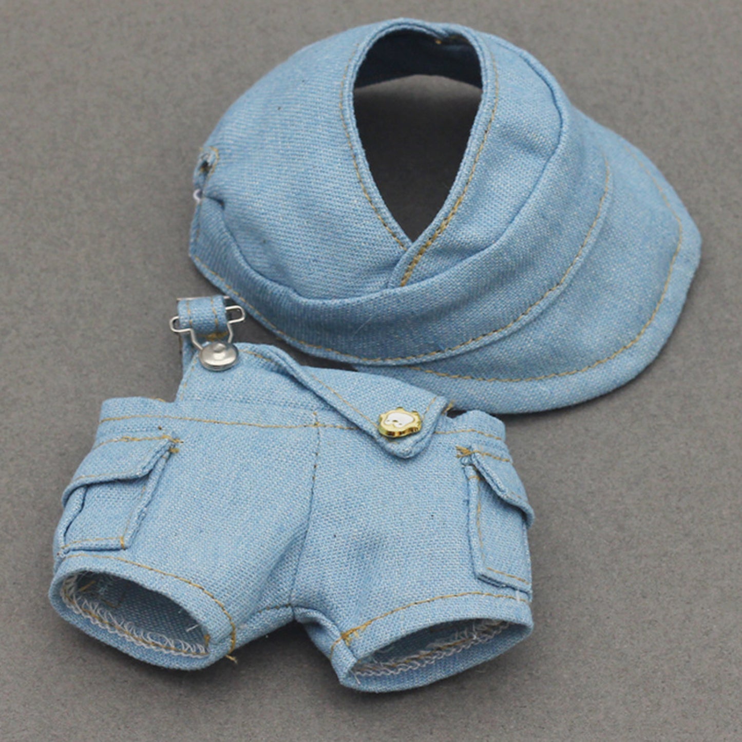 Cute Hat and Overalls Set for Labubu Doll – 2PCS Outfit with Adjustable Straps, Casual Play Clothes for 6-7 inch Dolls
