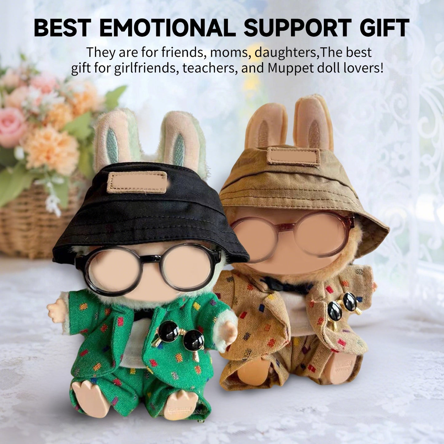 Formal Suit Set for Labubu Doll – 5PCS Outfit with Hat, Blazer, Pants, Glasses, and Tie, Mini Gentleman Clothes for 6-7 inch Dolls