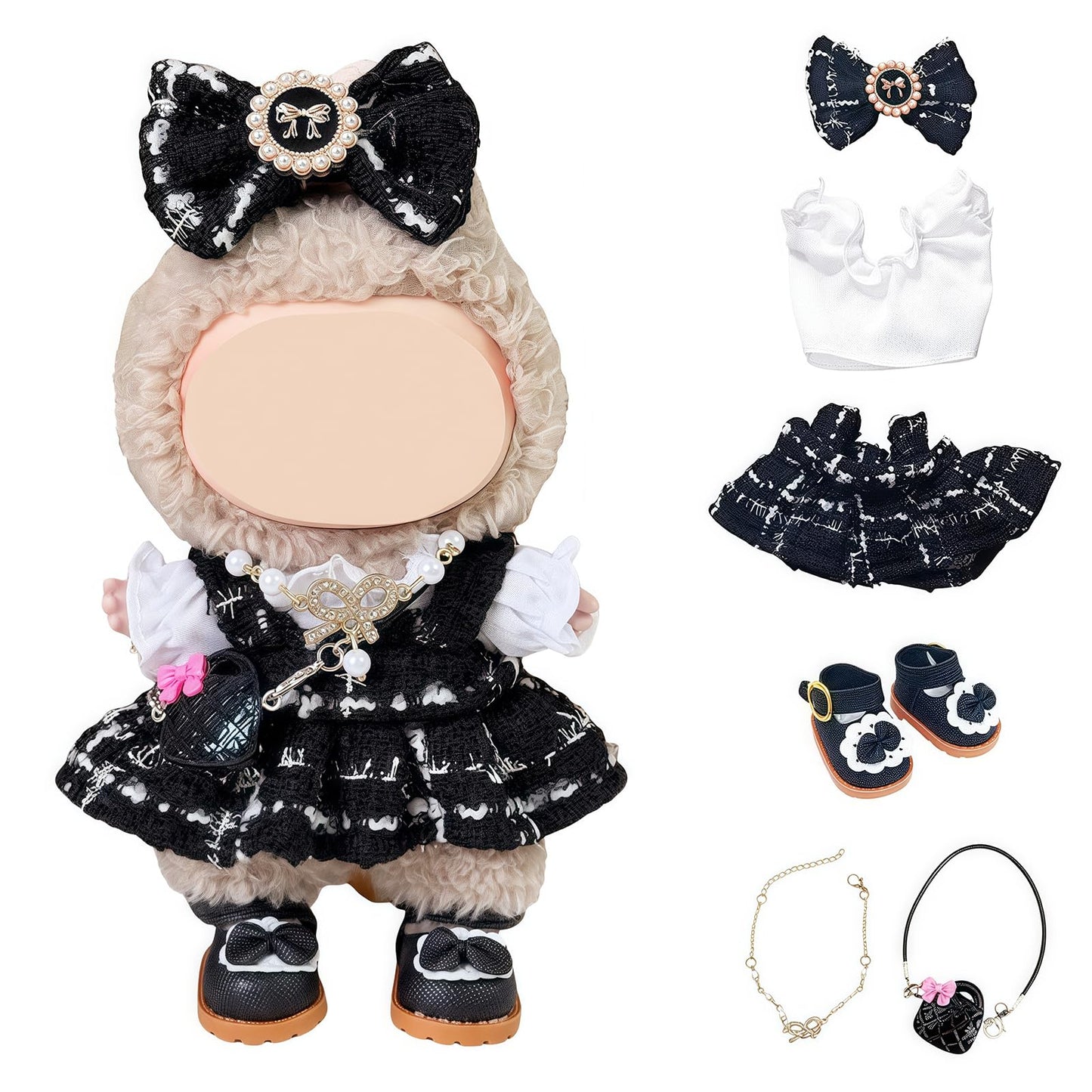 🧸 6-Piece Labubu Clothes Set – T-Shirt, Overalls, Hat, Camera, Glasses & Shoes | 17cm Labubu Doll Outfit Accessories (No Doll Included)