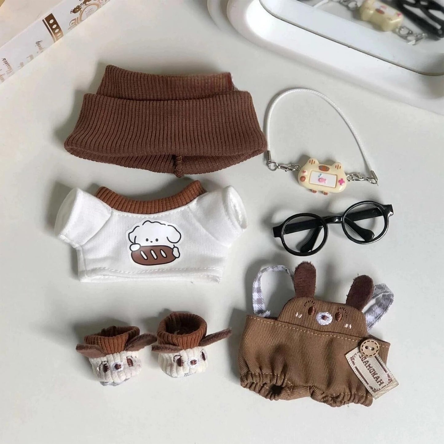 🧸 6-Piece Labubu Clothes Set – T-Shirt, Overalls, Hat, Camera, Glasses & Shoes | 17cm Labubu Doll Outfit Accessories (No Doll Included)