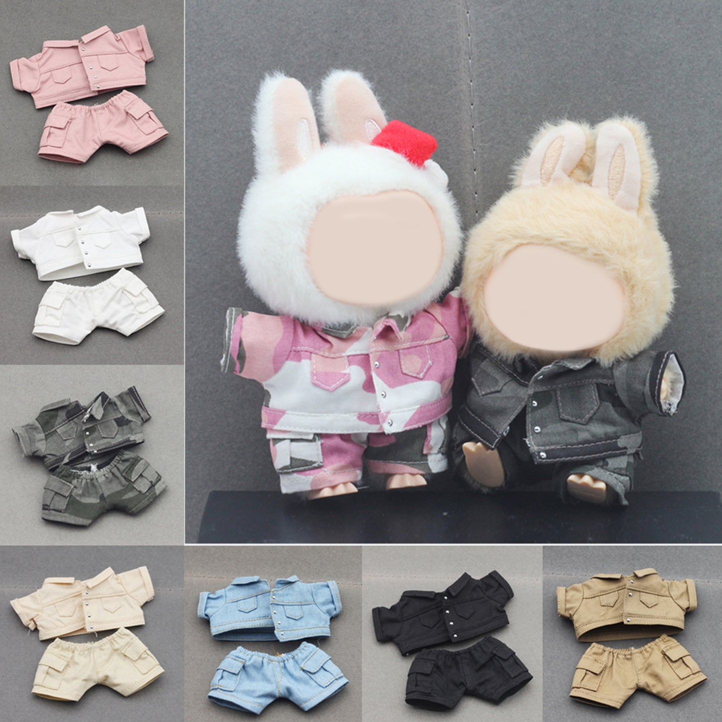 Camo Military Style Clothes for Labubu Doll – 2PCS Camouflage Outfit Set with Shirt and Shorts, Army Uniform Costume for 6-7 inch Action Figures