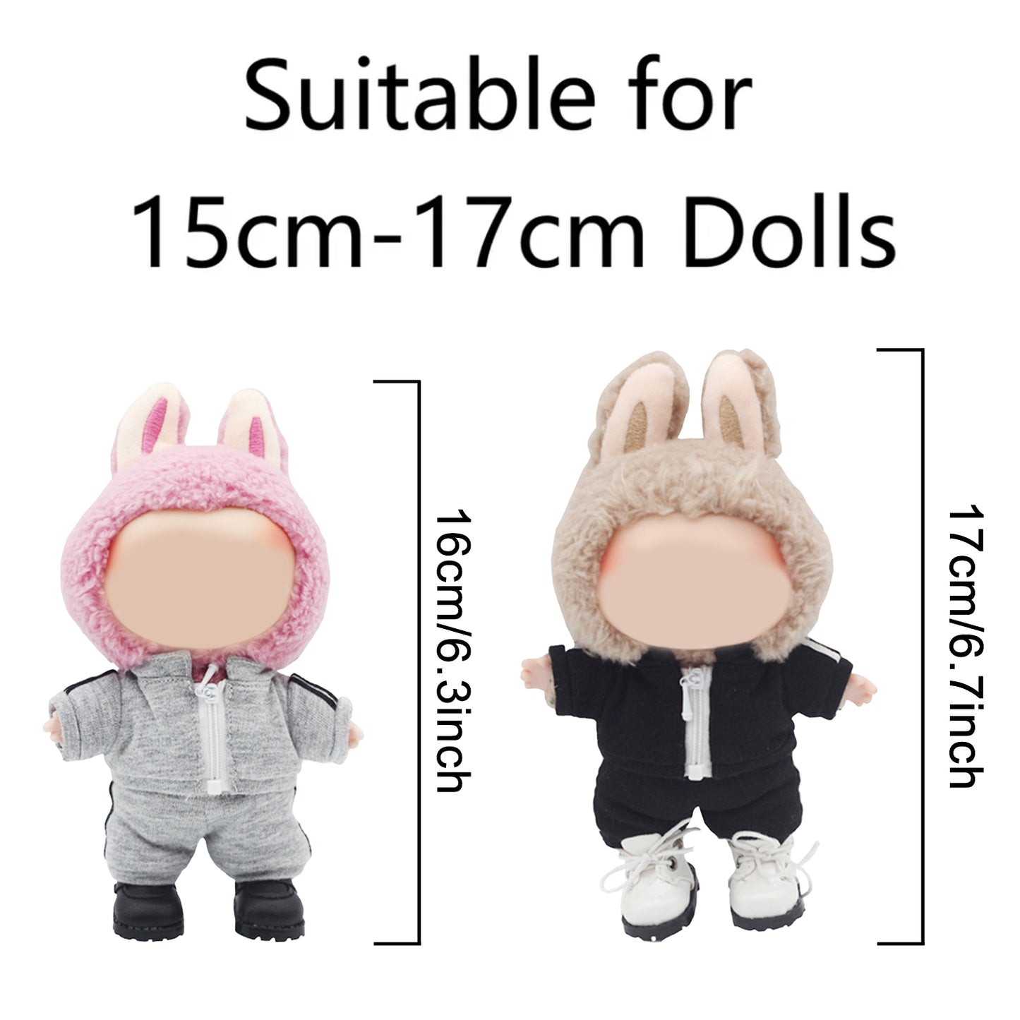 Sporty Tracksuit for Labubu Doll – 2PCS Athletic Outfit Set with Hoodie and Pants, Casual Sport Clothes for 6-7 inch Dolls