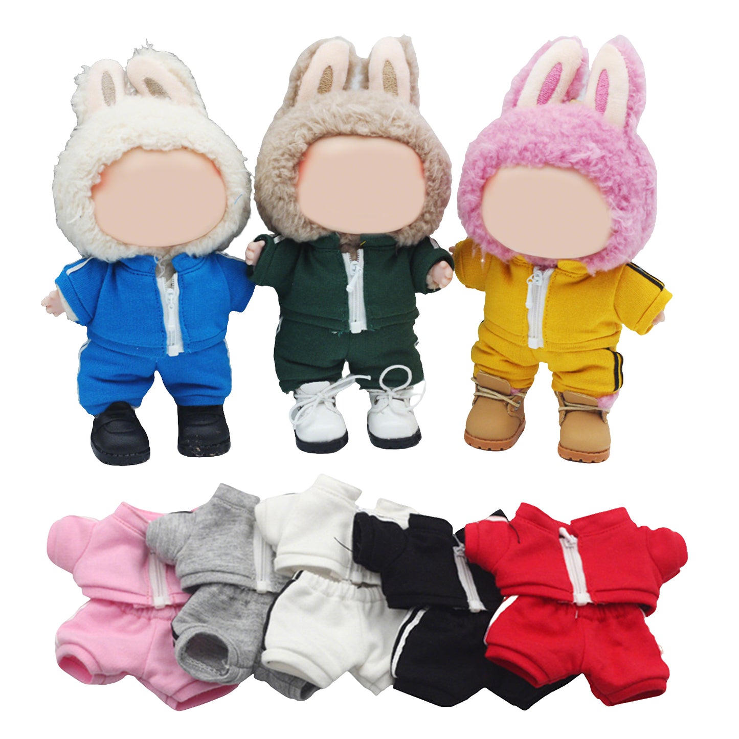 Sporty Tracksuit for Labubu Doll – 2PCS Athletic Outfit Set with Hoodie and Pants, Casual Sport Clothes for 6-7 inch Dolls