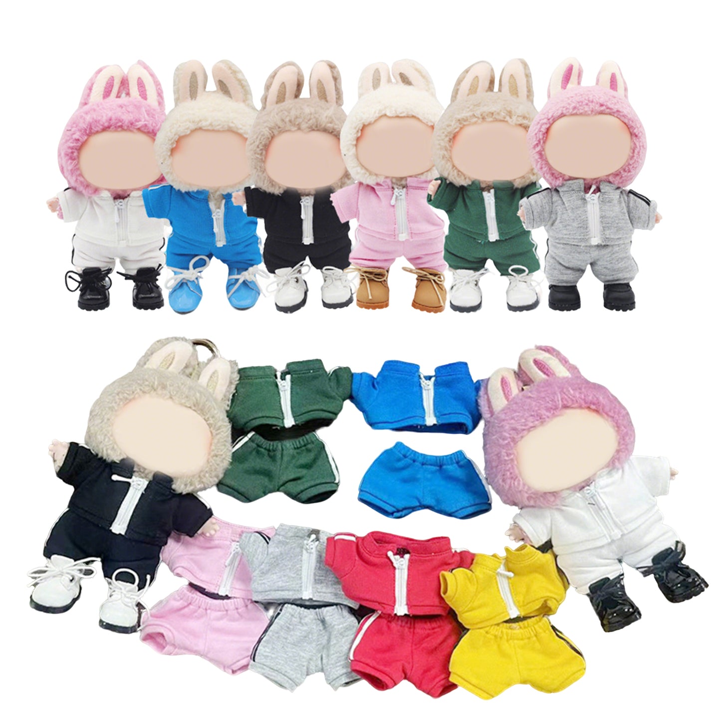 Sporty Tracksuit for Labubu Doll – 2PCS Athletic Outfit Set with Hoodie and Pants, Casual Sport Clothes for 6-7 inch Dolls