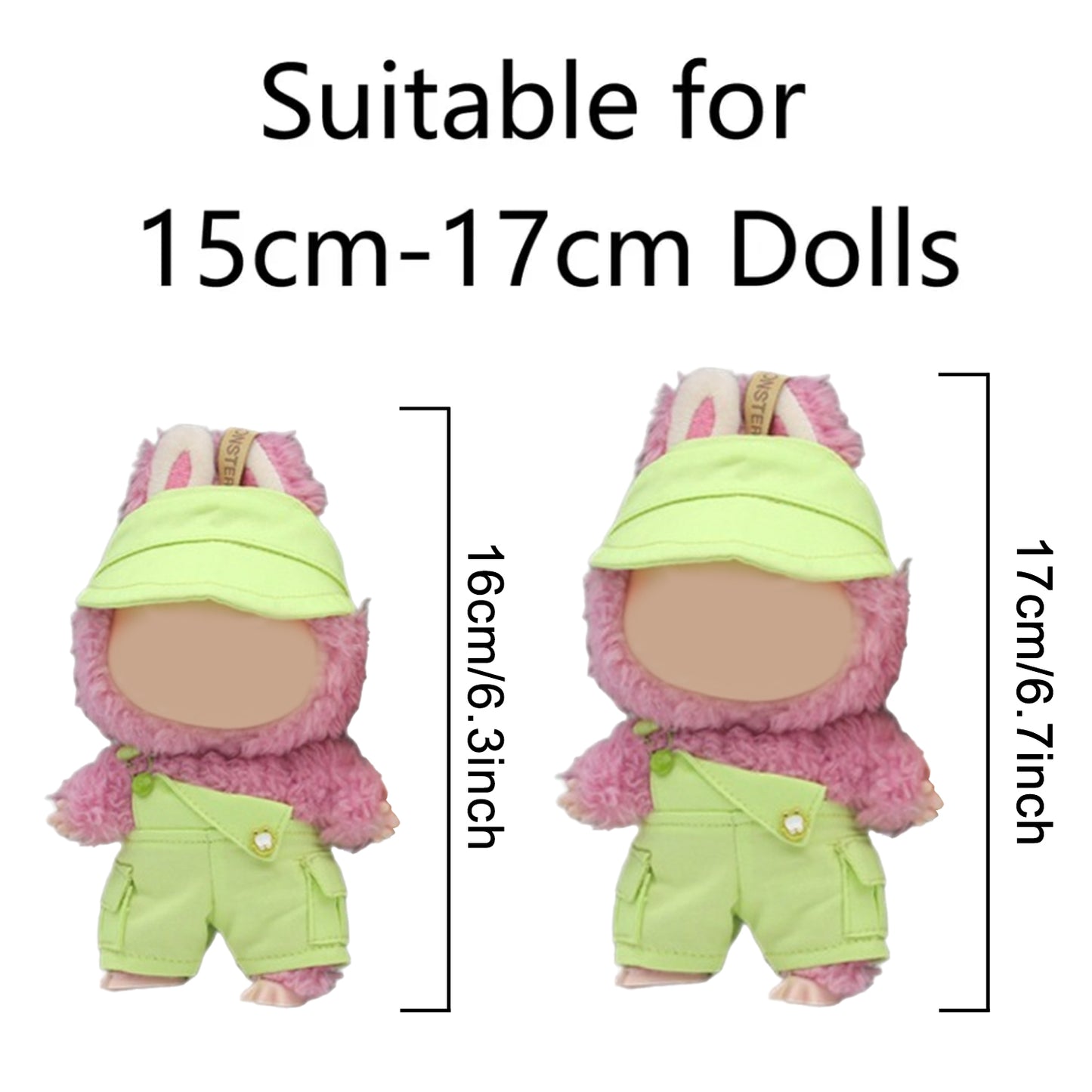 Cute Hat and Overalls Set for Labubu Doll – 2PCS Outfit with Adjustable Straps, Casual Play Clothes for 6-7 inch Dolls