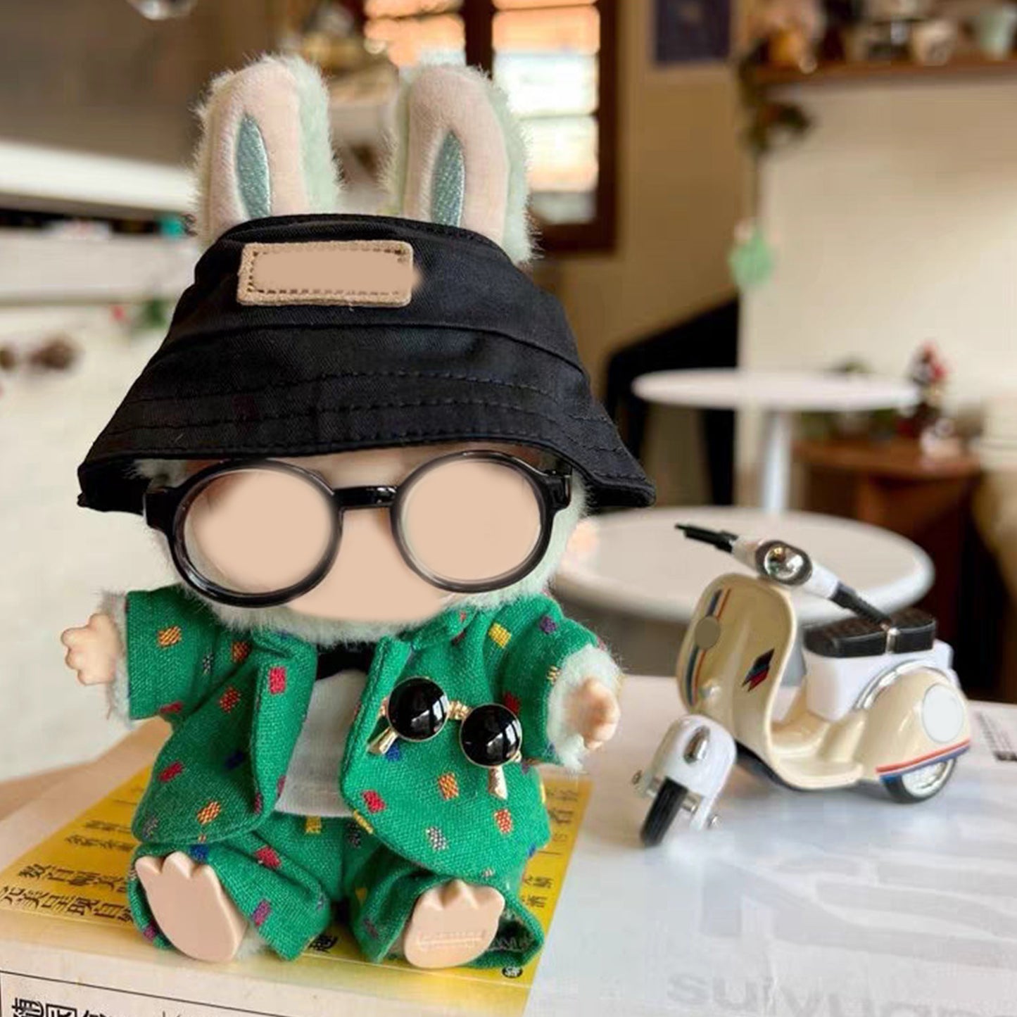 Formal Suit Set for Labubu Doll – 5PCS Outfit with Hat, Blazer, Pants, Glasses, and Tie, Mini Gentleman Clothes for 6-7 inch Dolls