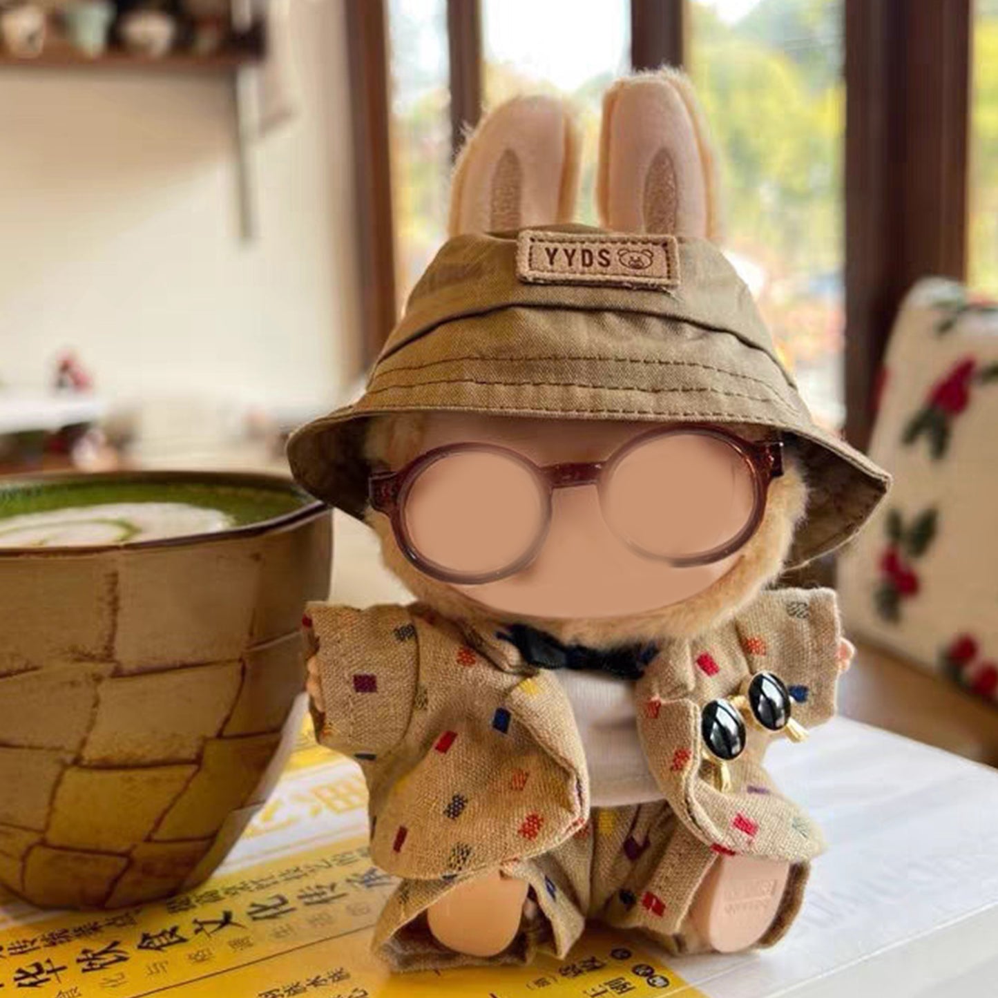 Formal Suit Set for Labubu Doll – 5PCS Outfit with Hat, Blazer, Pants, Glasses, and Tie, Mini Gentleman Clothes for 6-7 inch Dolls