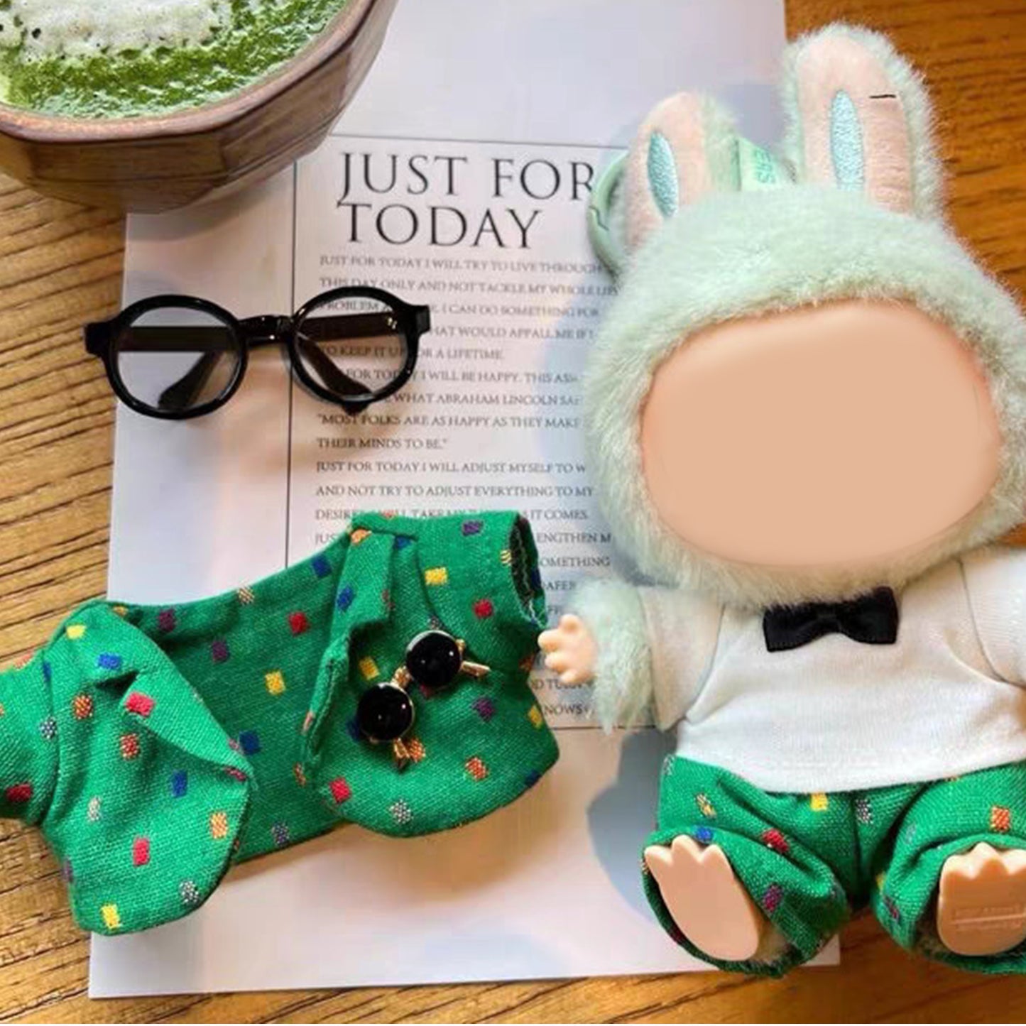 Formal Suit Set for Labubu Doll – 5PCS Outfit with Hat, Blazer, Pants, Glasses, and Tie, Mini Gentleman Clothes for 6-7 inch Dolls