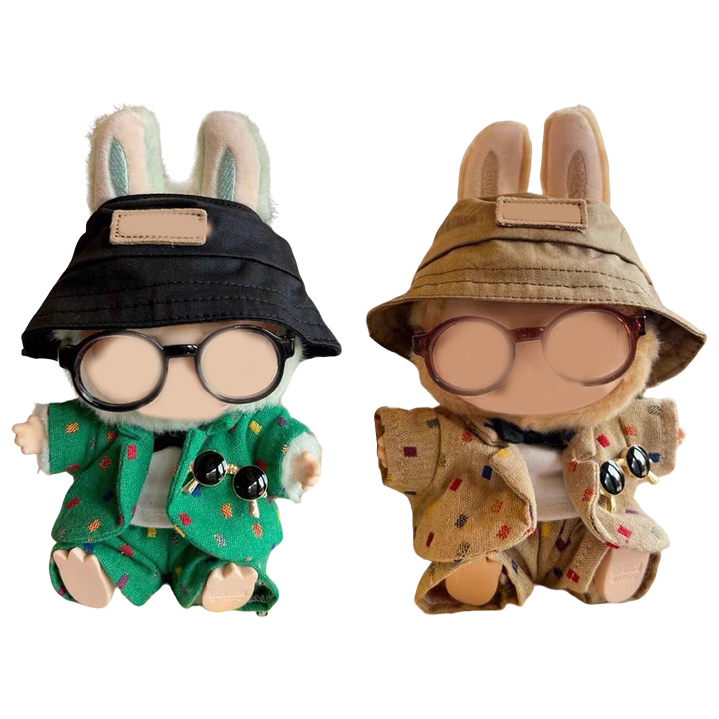 Formal Suit Set for Labubu Doll – 5PCS Outfit with Hat, Blazer, Pants, Glasses, and Tie, Mini Gentleman Clothes for 6-7 inch Dolls