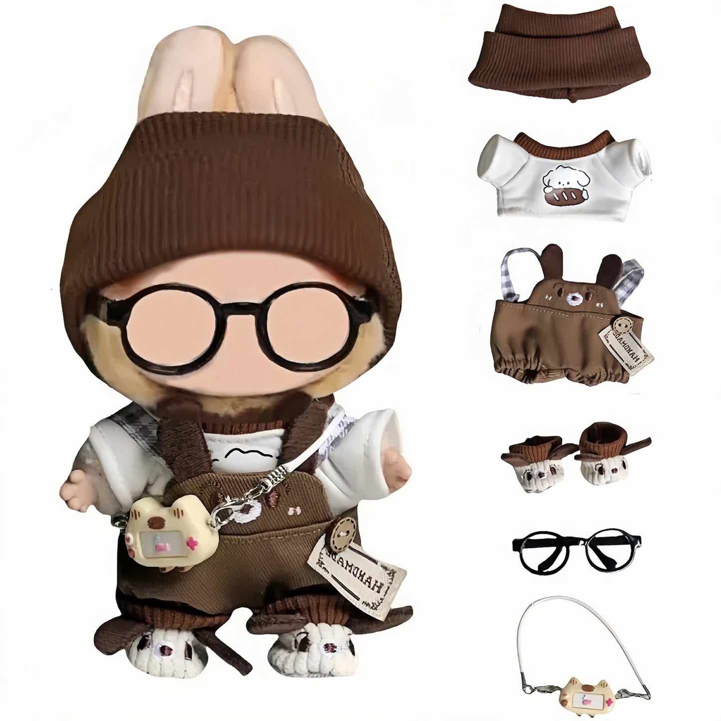 🧸 6-Piece Labubu Clothes Set – T-Shirt, Overalls, Hat, Camera, Glasses & Shoes | 17cm Labubu Doll Outfit Accessories (No Doll Included)