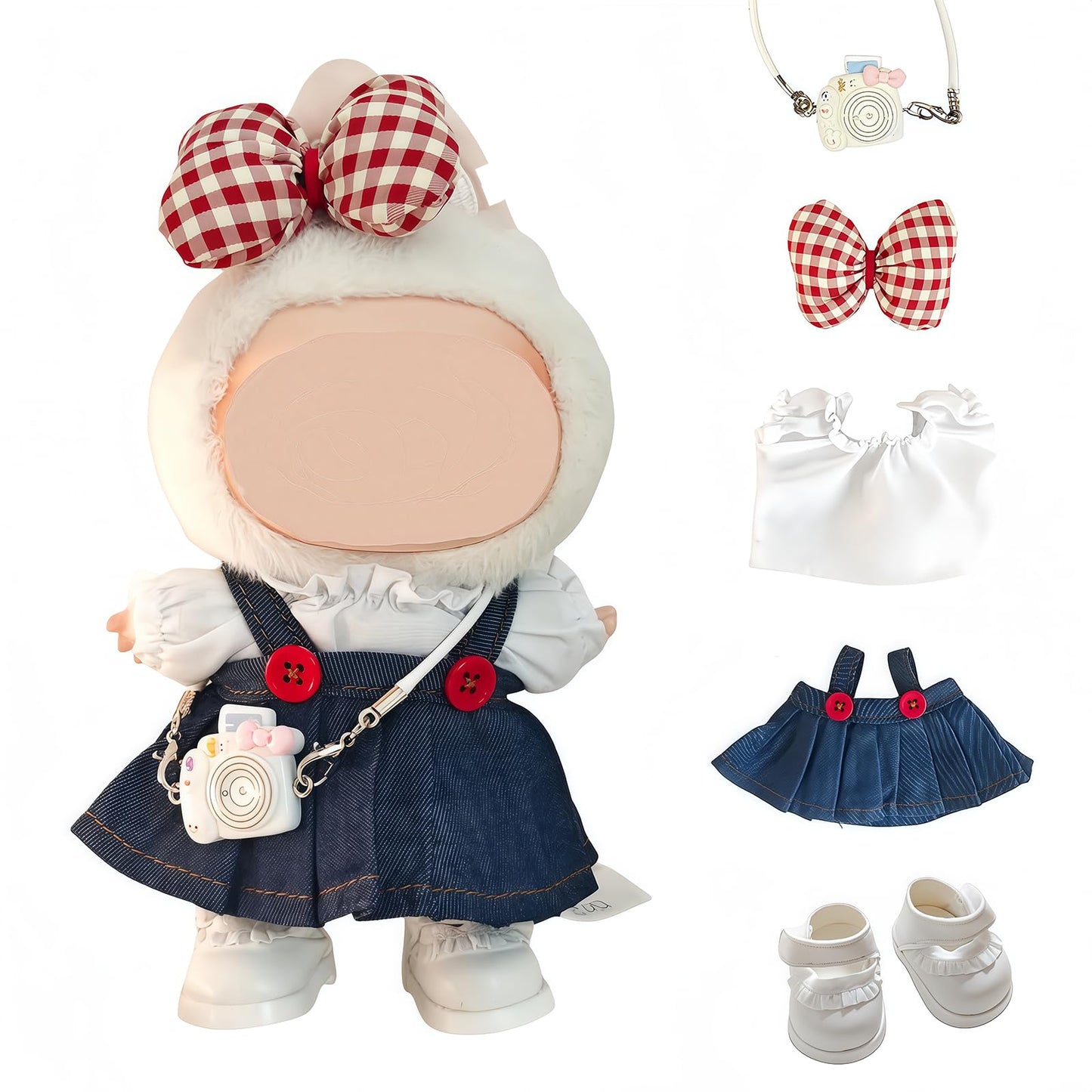 🧸 6-Piece Labubu Clothes Set – T-Shirt, Overalls, Hat, Camera, Glasses & Shoes | 17cm Labubu Doll Outfit Accessories (No Doll Included)
